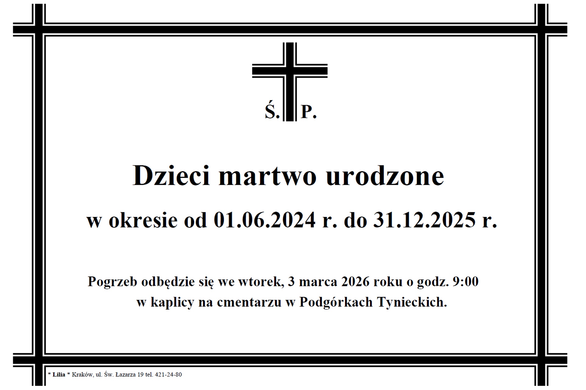 Kraków, Podgórki Tynieckie: Pogrzeb 43 dzieci martwo urodzonych (zapowiedź)